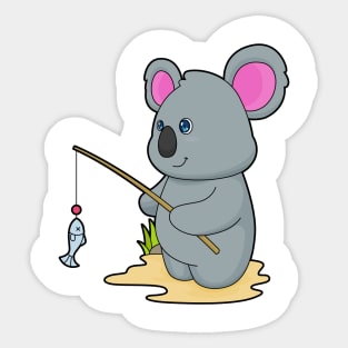 Koala as Fisher with Fishing rod & Fish Sticker